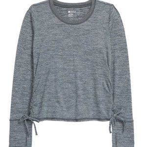 Zella Girl Kids' Sporty Side Tie Long Sleeve T-Shirt Grey Shadow Size XS 5/6 NWT